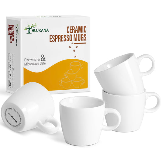 Hlukana Porcelain Espresso Cups – Set of 4, 3.5 oz, White