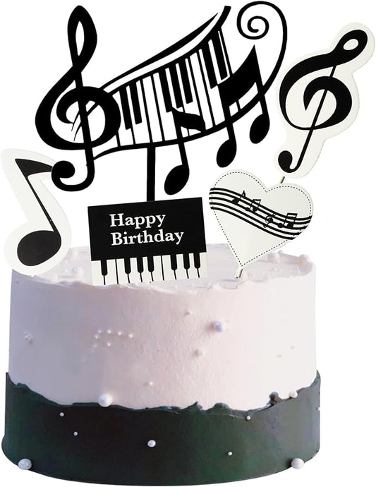 (5 pieces) Music Birthday Cake Decoration, Music Cake Topper, Musics Birthday Decoration Supplie