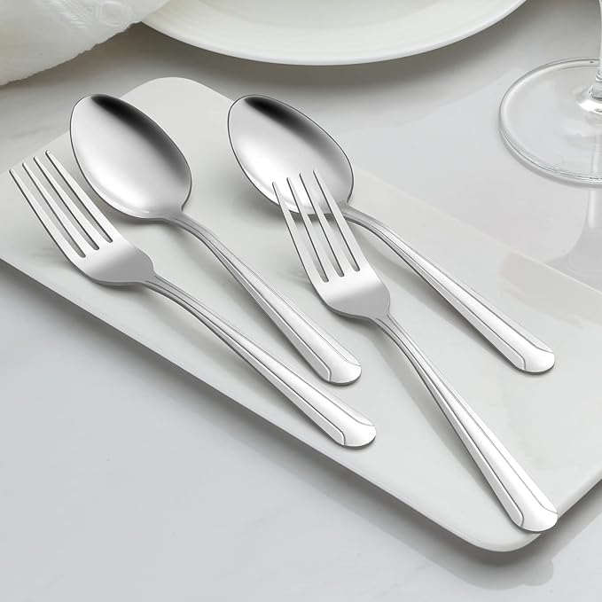 BEWOS 24 Pieces Spoons Set - 7.5 Inchs Spoons Silverware, Stainless Steel Spoon, Dinner Spoon, Dishwasher Safe, Mirror Polished Tablespoons for Home, Restaurant