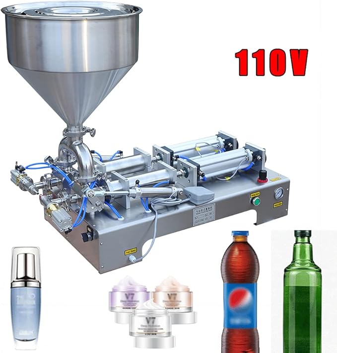 110V Horizontal Pneumatic Paste Filling Machine, Paste Liquid Filling Machine with Hopper, Pneumatic Dual-Use Paste Filling Machine for Cream Shampoo Liquids