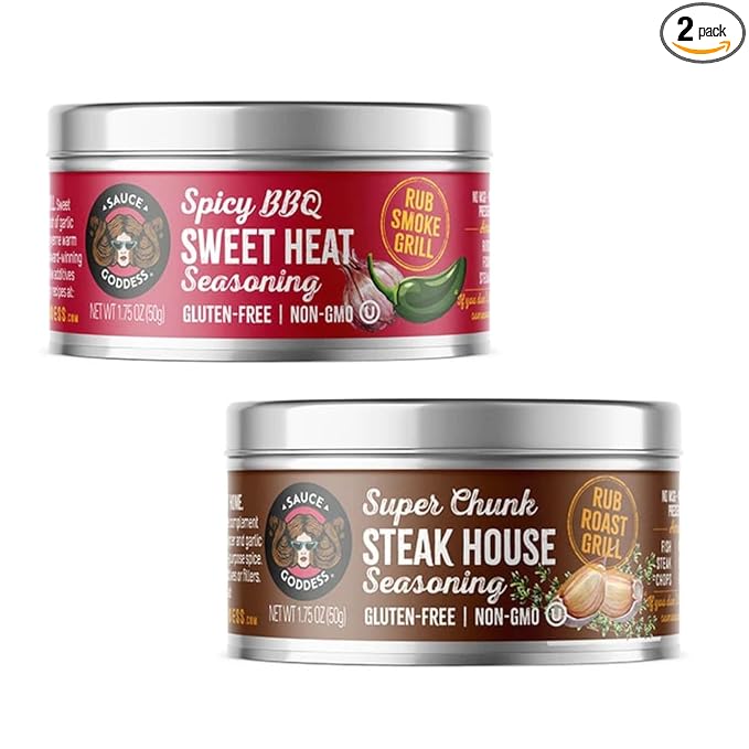 Sauce Goddess - BBQ Sweet Heat & Super Chunk Steakhouse Rub - Spicy-Sweet, Savory, Gluten-Free, No MSG, No Sugar ??2-Pack (1.75oz each)