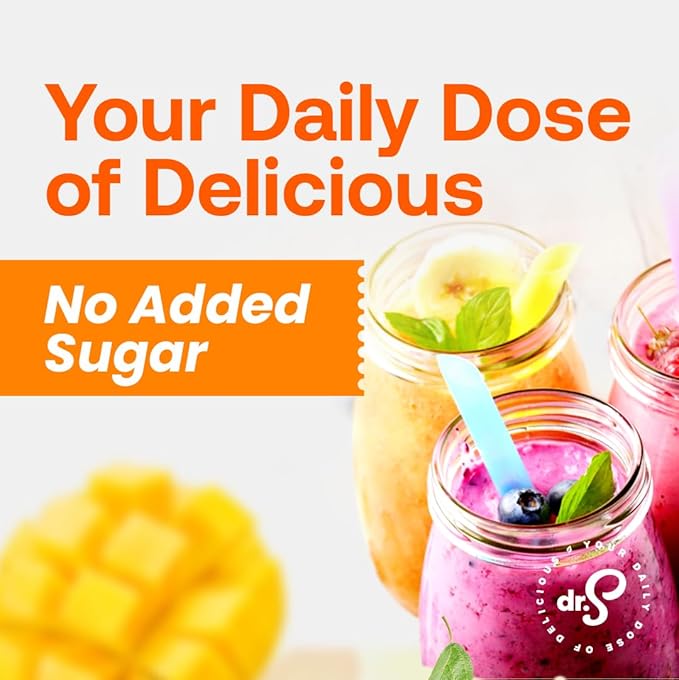 Dr. Smoothie 100% Crushed Mango ??No Added Sugar, Made with Real Fruits/Fruit Juice ??Vegan, No Artificial Colors or Flavors ??Sweet Mango with a Hint of Pineapple & Banana ??46 oz Bottle
