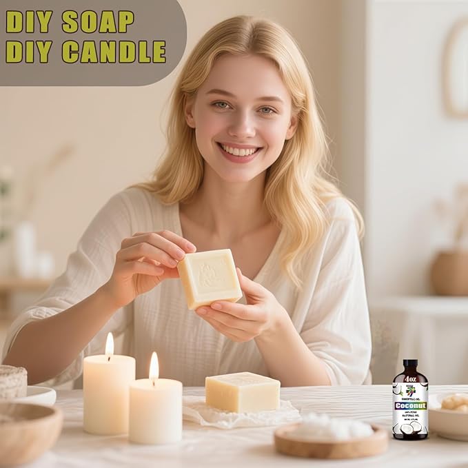 Coconut Essential Oil (4 oz/120 ml) ??Coconut Oils for Aromatherapy, diffusers, humidifiers, Home fragrances, DIY Skincare, soap Making, DIY Candle Making, Relaxation, Yoga, and Meditation
