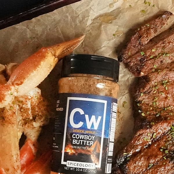 Spiceology – Derek Wolf Cowboy Butter Seasoning – Bold & Buttery Blend with Garlic, Smoked Paprika & Mustard – Perfect for Beef Brisket, Pork Chops, Chicken Thighs & Steak – 10.4 oz
