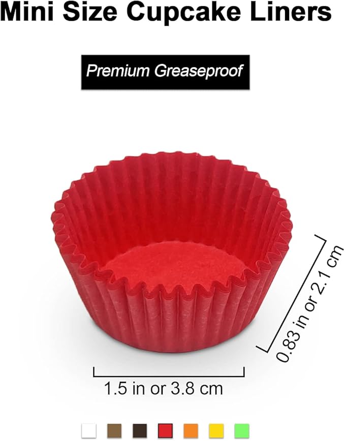 Greaseproof Mini Cupcake Liners, Premium Paper Baking Cups for Party Celebration,(Red, 300-count)