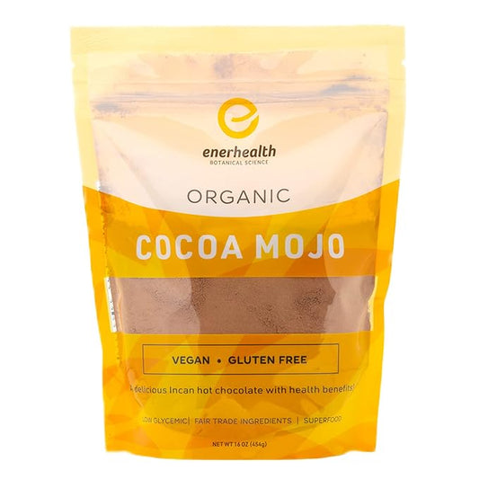 Enerhealth Botanicals Cocoa Mojo ??Certified Organic Hot Chocolate Peruvian Cocoa Mix, Sweetened with Low Glycemic Coconut Palm Sugar and Infused with 6 Mushroom Extracts to Boost Immunity ??16 oz