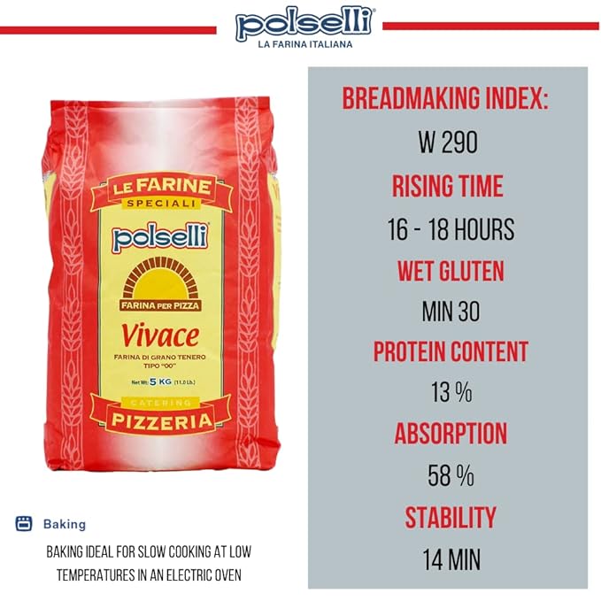 Vivace, Tipo "00" Double Zero Flour, OO Flour, Napoletana, Romana, Traditional Pizza Dough Mix, Pasta, Bread, (5 kg) 11 lbs by Polselli