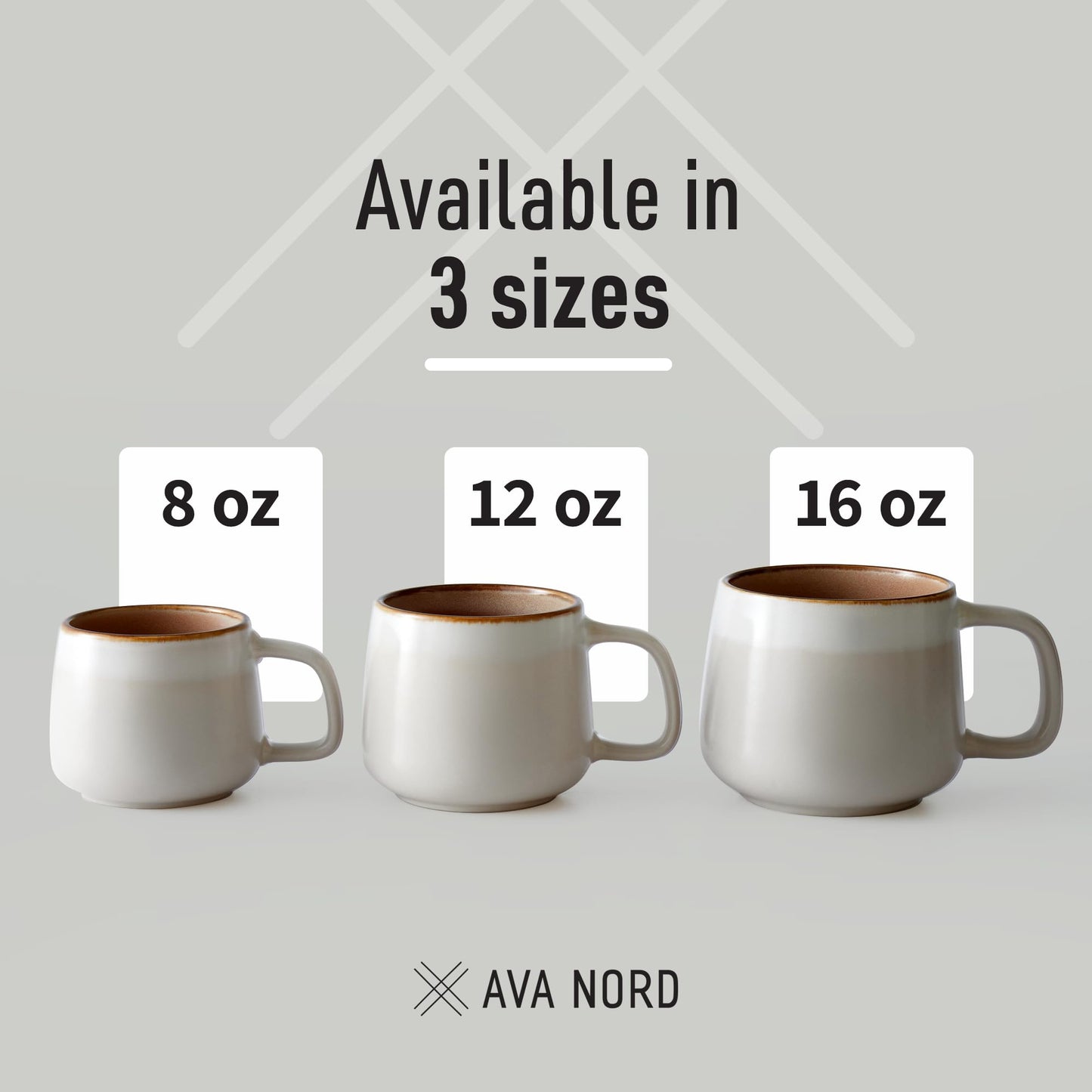 Ava Nord Stoneware Ceramic Coffee Mugs Set of 4 | 12 oz | Sage Ash