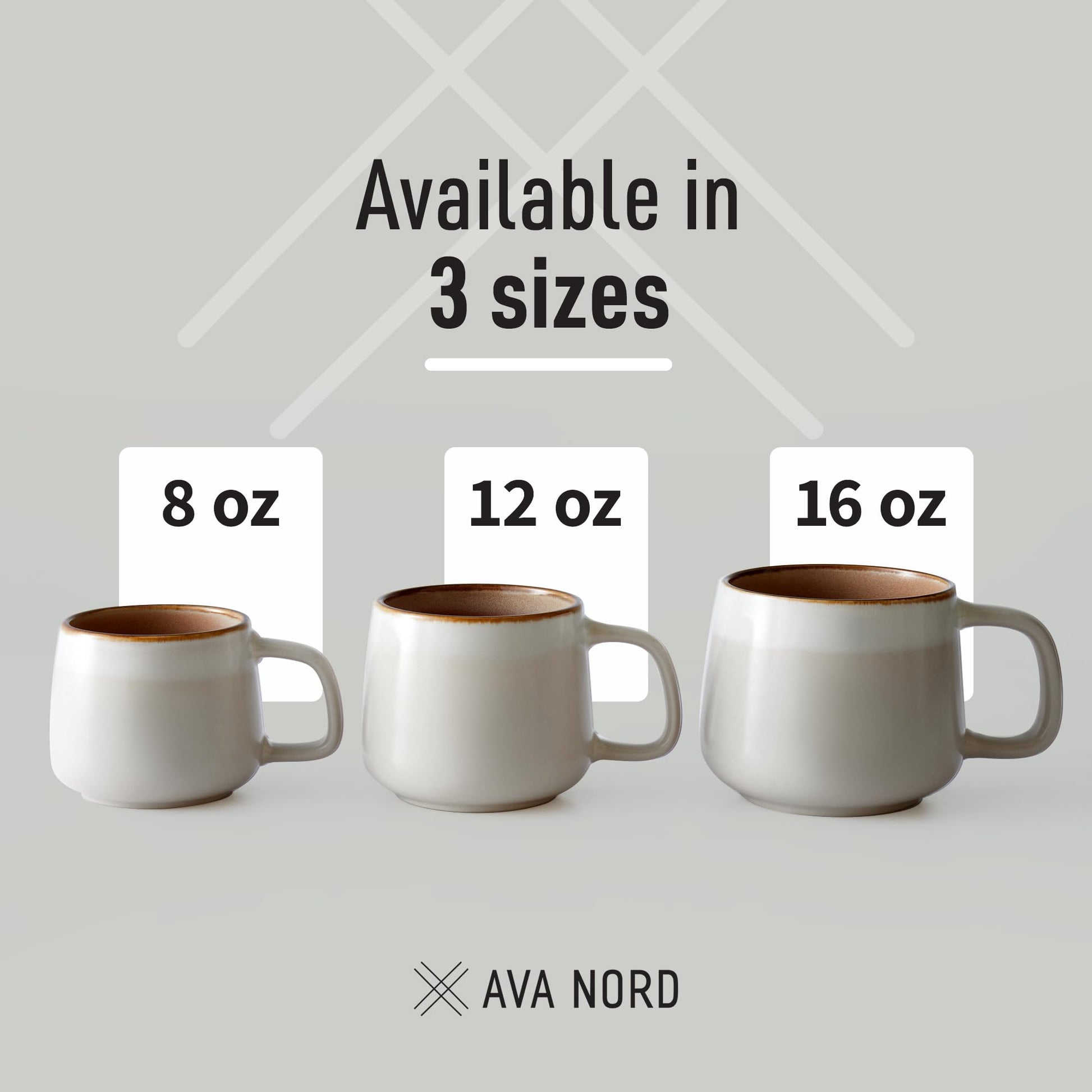 Ava Nord Stoneware Ceramic Coffee Mugs Set of 4 | 12 oz | Sage Ash