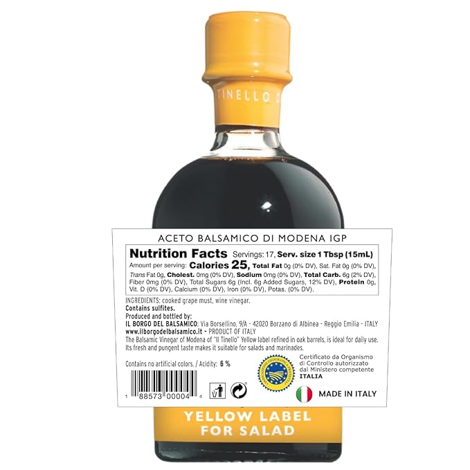 IL TINELLO Balsamic Vinegar of Modena IGP, Yellow Label, 250ml (8.5 fl oz) ??Aceto Balsamico di Modena Ideal for Salads & Marinades, 38 Brix, Product of Italy