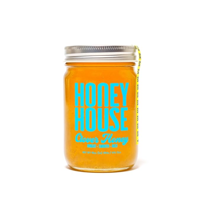 Honey House 100% Raw Clover – 100% Pure, Unfiltered & American-Sourced – Natural Sweetener in 12oz Glass Jar – No Additives, Non-GMO, Sourced only from American bee barmers (12 Fl Oz (Pack of 1), Clover Honey)