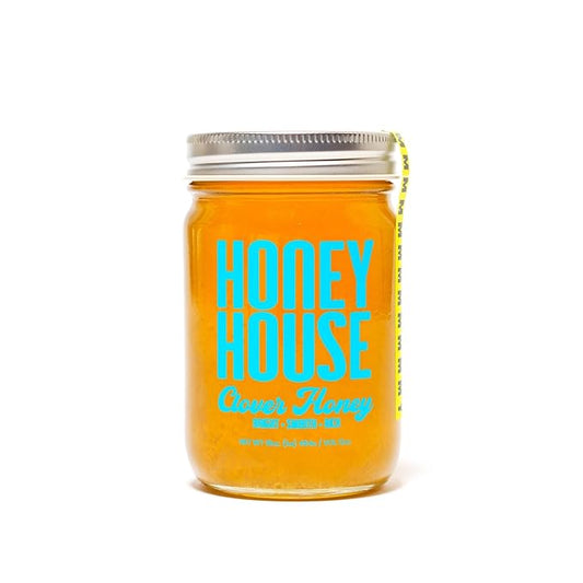 Honey House 100% Raw Clover – 100% Pure, Unfiltered & American-Sourced – Natural Sweetener in 12oz Glass Jar – No Additives, Non-GMO, Sourced only from American bee barmers (12 Fl Oz (Pack of 1), Clover Honey)