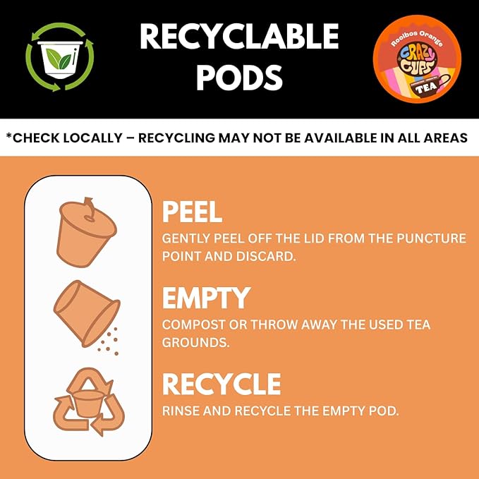 Crazy Cups Rooibos Orange Herbal Tea Pods, 22 Count | Naturally Caffeine Free, Kosher Certified, Zesty Orange & Rooibos Blend, K Cup Compatible, Gluten Free, Vegan, Relaxing Herbal Tea