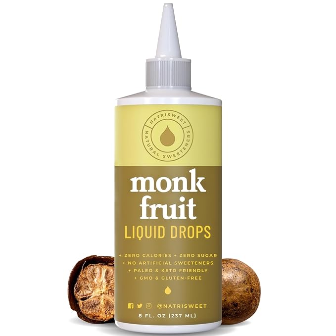 Natrisweet Liquid Monk Fruit Sweetener Drops, 8 fl oz, Pure Monkfruit Drops Without Erythritol, No Fillers, Zero Calorie, Keto Syrup, Liquid Monk Fruit Extract, Sugar Substitute, 911 Servings