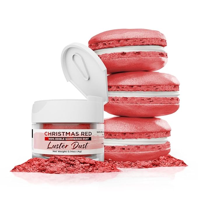 Luster Dust - Christmas Red (4g 1x Jar) | Edible Vegan Dust & Paint for Cake Decorating, Ice Cream, Desserts, Cocktails and Beverages by Bakell