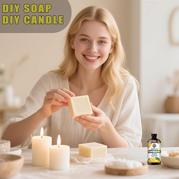 Lemon Essential Oil (4 oz/120 ml) ??Lemon Oils for Aromatherapy, diffusers, humidifiers, Home fragrances, DIY Skincare, soap Making, DIY Candle, Relaxation, Yoga, and Meditation