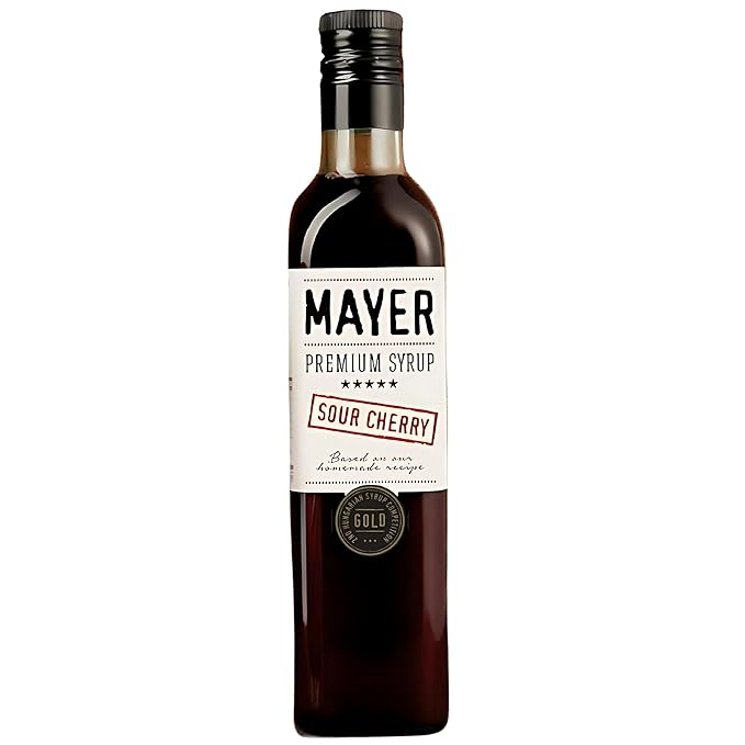 Mayer Hungarian Sour Cherry Artisanal Syrup ??Award-Winning Cherry syrup for drinks, All-Natural Cordial, Over 50% Real Fruit, Vegan (16.9 oz Bottle) ??Ideal Cocktail Mixer & Dessert Topping