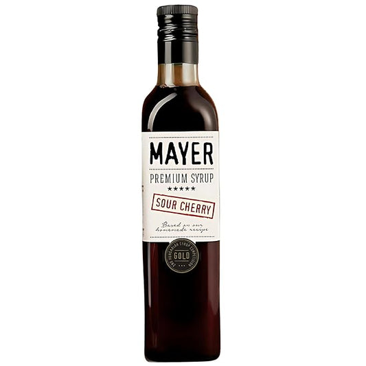 Mayer Hungarian Sour Cherry Artisanal Syrup ??Award-Winning Cherry syrup for drinks, All-Natural Cordial, Over 50% Real Fruit, Vegan (16.9 oz Bottle) ??Ideal Cocktail Mixer & Dessert Topping