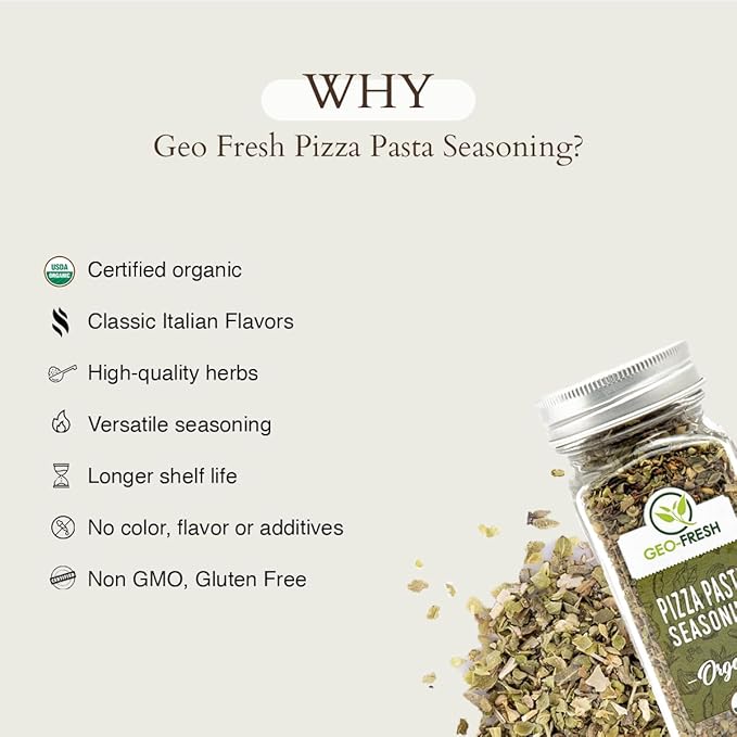 Geo-Fresh Organic Pizza Seasoning, 0.53 oz (15g), Non-GMO, Kosher, 100% Organic Herbs, Gluten Free, USDA Certified