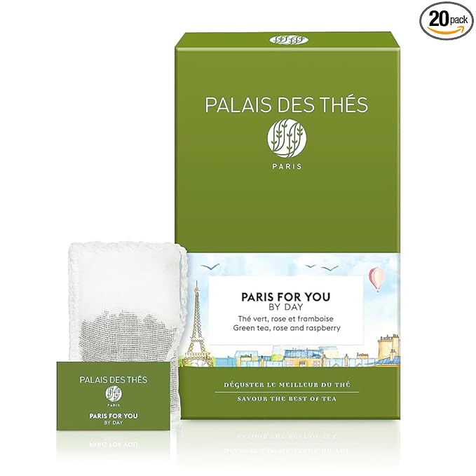 Palais des Th챕s - Paris For You By Day - Green Tea, Rose & Raspberry - 20 Cotton Tea Bags, Serves 20 Cups