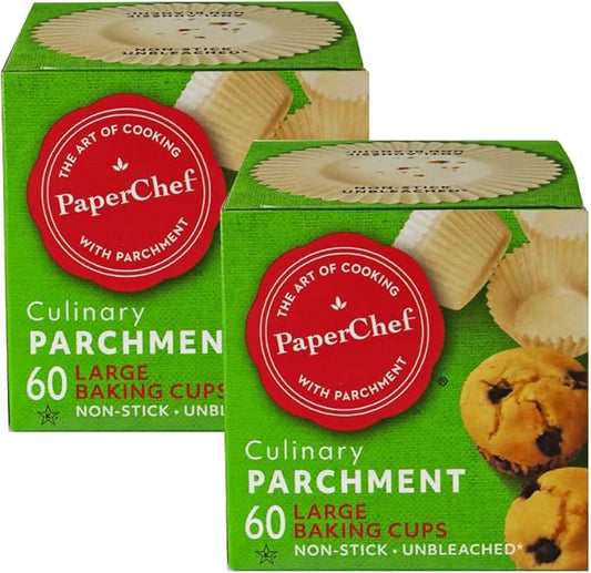 Large Parchment Baking Cups - Easy Release, Non-Stick Paper - 60 Count - 2 Pack