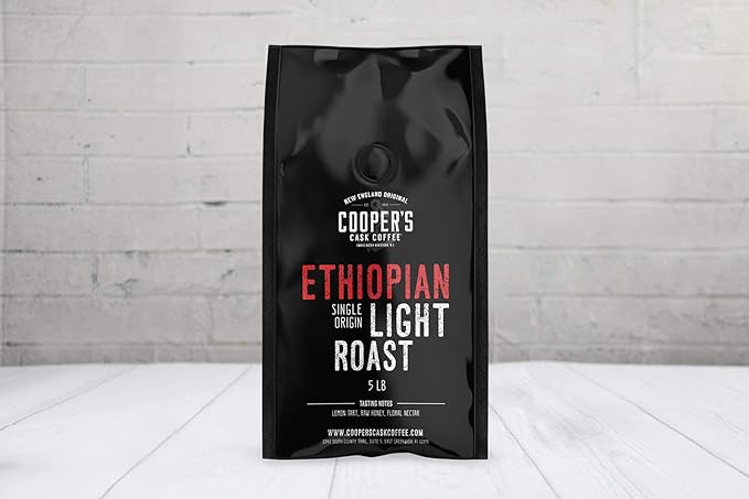 Ethiopian Bold Light Roast Coffee, Gourmet Single-Origin Coffee Beans from Ethiopia, Whole Bean, 5lb Bag