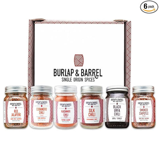 Burlap & Barrel Chili 6-Pack Gift Set- As Seen on Shark Tank! 6 of Our Favorite Chilis From Around the World- Includes Mild, Medium & Hot Chilis - 6 Full Size Jars