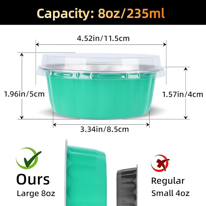 Beasea Ramekins Baking Cups with Lids, 120 Pack 8 oz 4 Inch Disposable Mini Elegant Blue Foil Creme Brulee Aluminum Baking Cups Small Round Cupcake Tart Pie Tins Pans Individual Containers Oven Safe
