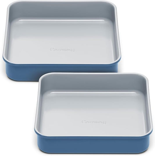 Caraway 9??Square Pan Duo - Non-Stick Ceramic Coating - Free From Forever Chemicals - Cake Pan Perfect for Brownies, Lemon Bars, & More - Slate