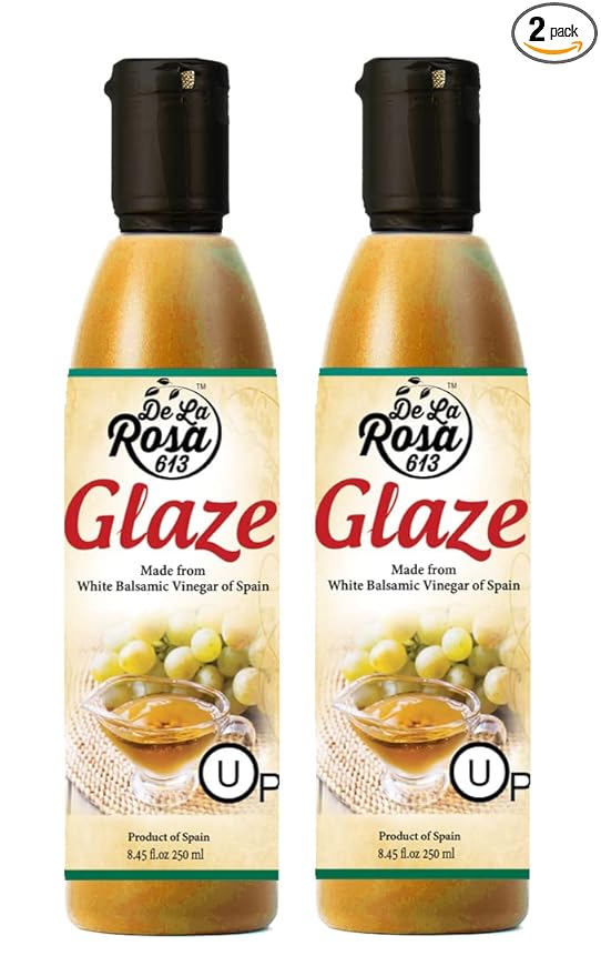 De La Rosa White Balsamic Glaze, Kosher for Passover, Vegan, Non-GMO & Gluten Free, Great for Salad Dressing, Marinades, Toppings & More, Balsamic Vinegar Glaze, 8.45 Oz (Pack of 2)