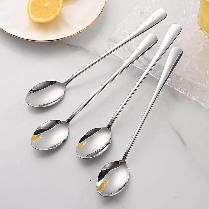 7.5 Inches Stainless Steel Iced Tea Spoons,Set Of 8 Long Stirring Spoons For Coffee,Cocktail,Ice Cream,Long Handle Iced Teaspoons For Bar