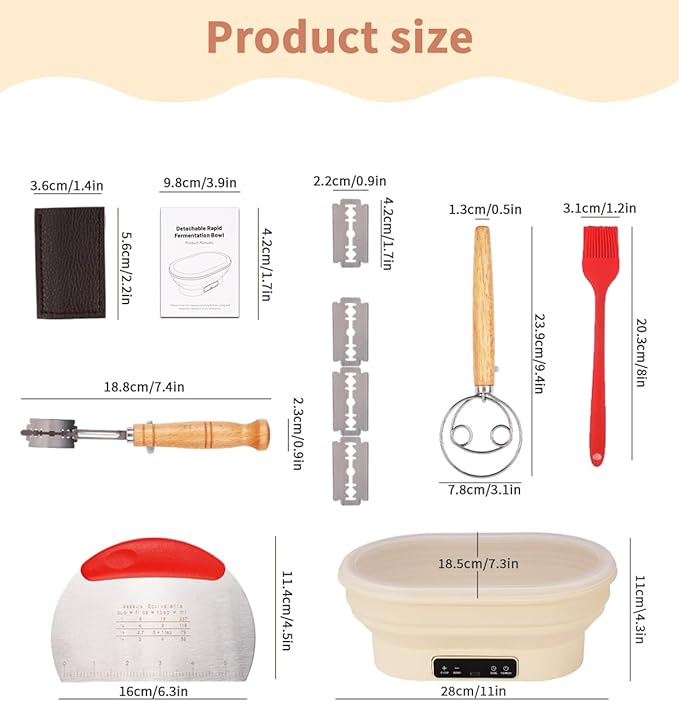 2L Heating Bread Proofing Basket Set Foldable Thermostatic Silicone Bowl with 77-122??6 Gears Temperature & 6H Timer, for Artisan Baking Sourdough Starter Bread Making Supplies Tools Kit