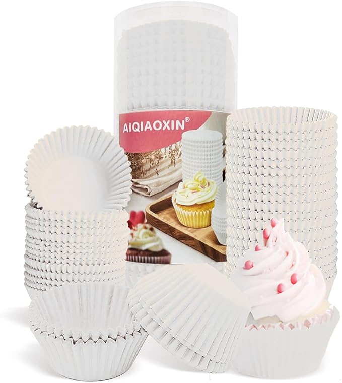 500pcs Standard white cupcake liners for baking,food grade cupcake wrappers,non-stick, greaseproof parchment muffin liners,by Bake Choice (500PCS White)
