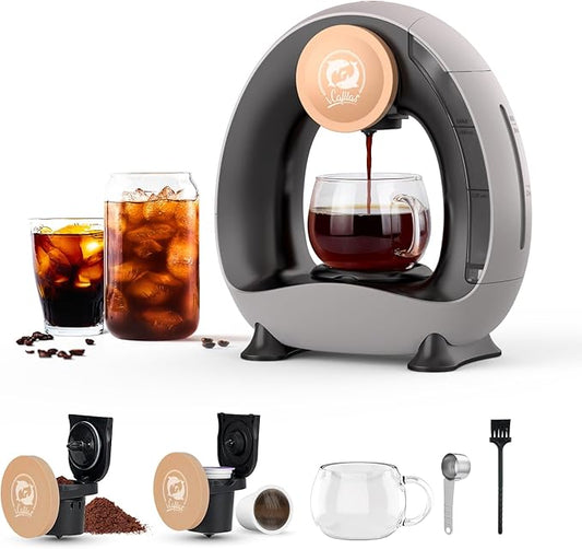 Single Serve Coffee Maker,Fast Brew in 2 minutes,Stylish＆Compact Design,MINI Q 2 IN 1 Coffee Machines for K*cup Capsules & Ground Coffee, Dark Grey Coffee maker
