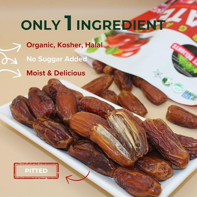 Perfect Delights Organic Dates, Vegan, Sun-Dried Pitted Dates, Healthy Fruit Snack for Kids and Adults - Single Pack(16 oz)