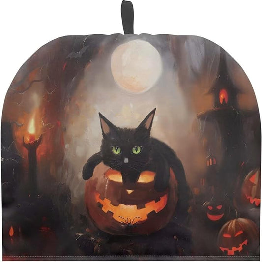Halloween Decor Tea Cozy for Teapot Customized Teapot Covers Tea Kettle Warmer Cover Hanging Teapot Cover with Handle Black Cat Jack-o'-Lantern Dust Cover for Keeping Warm 竊뉰lack竊?"<div>
