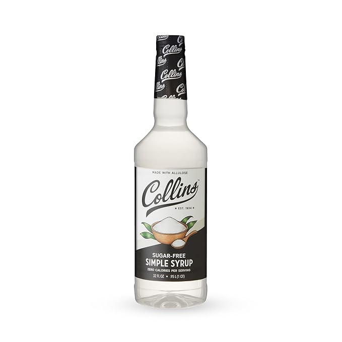 Collins Sugar Free Simple Syrup For Drinks, Allulose Coffee Syrups, Low Carb Cocktail Sweetener Keto 32oz. Set of 1