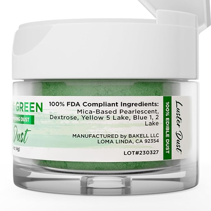 Luster Dust - Christmas Green (4g 1x Jar) | Edible Vegan Dust & Paint for Cake Decorating, Ice Cream, Desserts, Cocktails and Beverages by Bakell
