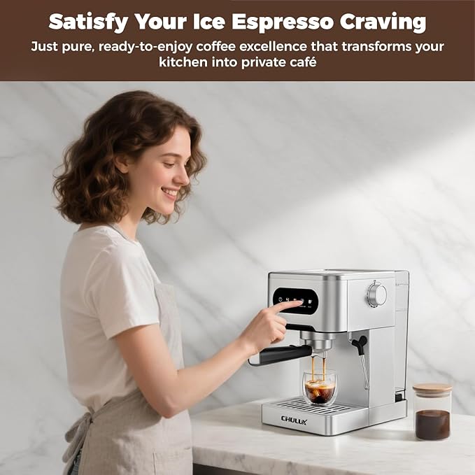 CHULUX Touchscreen Espresso Machine with Steam Wand, Cold Brew Espresso Coffee Maker for Cappucino, Americano