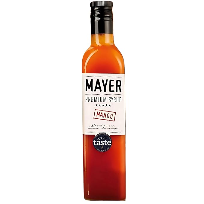 Mayer Premium Artisanal Mango Cocktail Syrup - Handcrafted in Hungary, All Natural, Over 50% Real Fruits and 3 Natural Ingredients, Flavoring for Cocktail, Mocktail, Smoothie, Lemonade, Dessert - Zero Preservatives ( 16 Oz. Fl. 1 Pack )