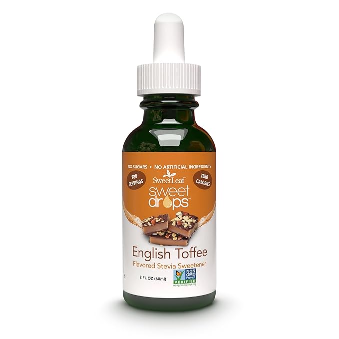 SweetLeaf Stevia Liquid Sweet Drops - English Toffee Flavored Drops, Stevia Liquid Sweetener, Zero-Calorie, Sugar-Free Syrup Alternative for Keto Coffee, Baking, Shakes, 2 Fl Oz