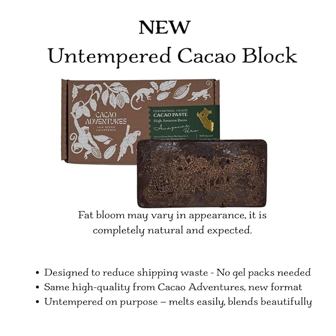 Cacao Adventures Ceremonial Cacao Block | 100% Pure Cacao from Peru, Untempered, Unsweetened, Vegan, 8 oz | Ethically sourced and sustainably grown |Melts Easily for Drinking, Rituals & Recipes
