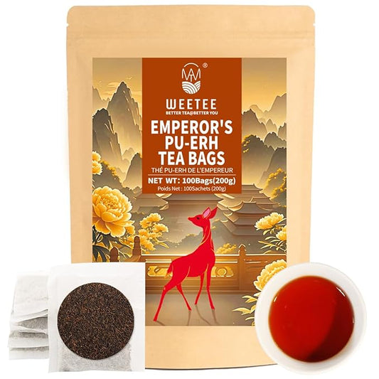 WT WEETEE Emperor's Pu-erh Tea Bags 100 Count, Aged Fermented Yunnan Dark Tea, Mellow & Smooth, Caffeinated