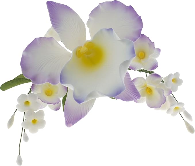 Global Sugar Art Cattleya Orchid Arched Spray Sugar Cake Flower, Violet, 1 Count by Chef Alan Tetreault
