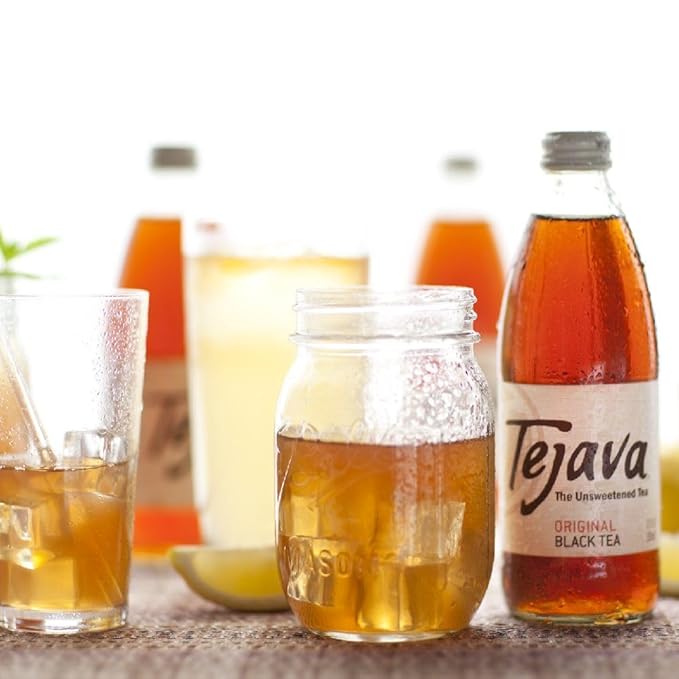 Tejava Original Unsweetened Black Iced Tea, 4 Pack, 12oz Glass Bottles, Non-GMO, Kosher, No Sugar or Sweeteners, No calories, No Preservatives, Brewed in Small Batches
