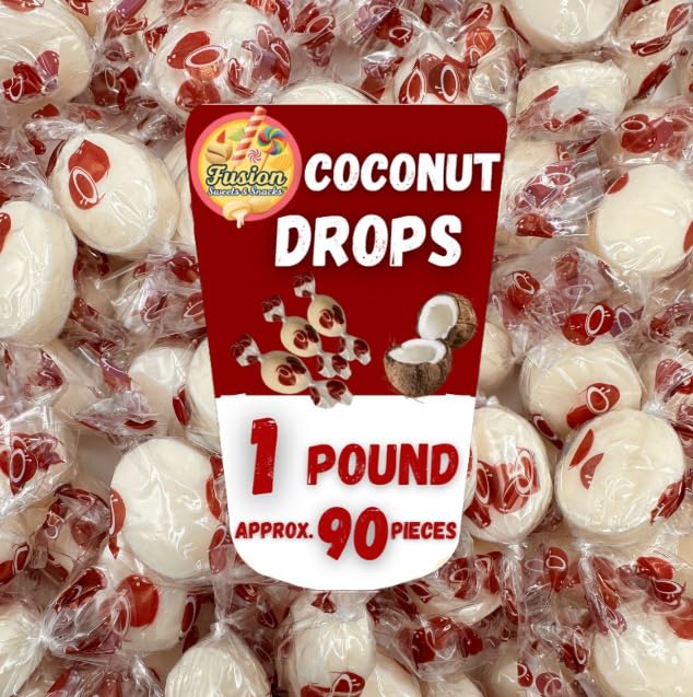 Coconut Hard Candy - 1 Pound Individually Wrapped Candy, Creamy Filled Coconut Candy, Bulk Bag Old Fashioned Treats