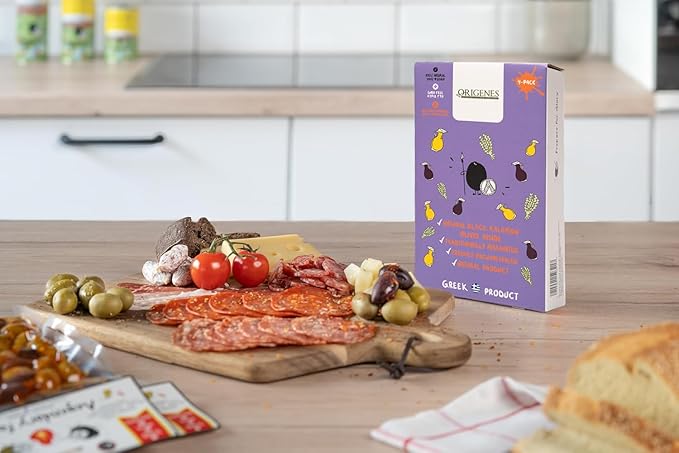 Pack of 4 Kalamon Olives in Vacuum Pack, Kalamata Olives with Greek Oregano and Red Wine Vinegar, Freshly Sealed Olives Kalamata with Extra Virgin Oil 4X200g
