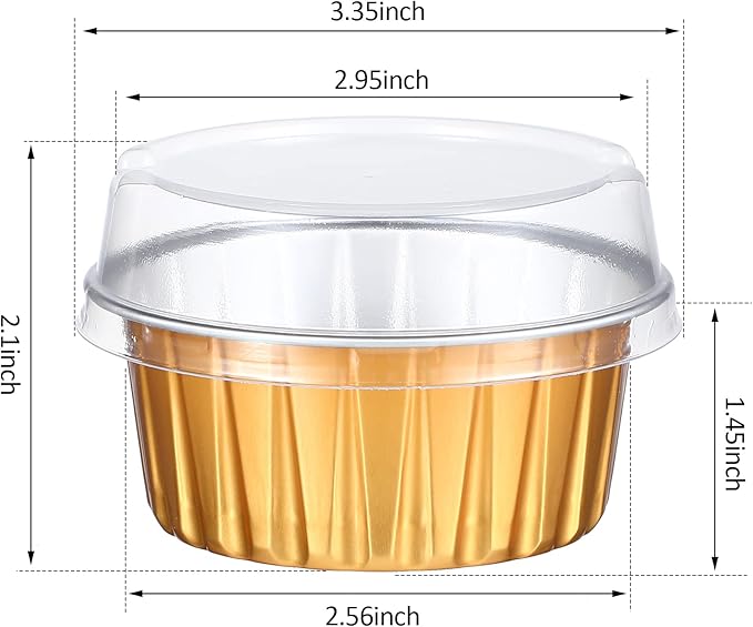 150 Pcs Cupcake Liners with Lids 5 oz Aluminum Foil Cupcake Baking Cups Disposable Ramekins Muffin Cups Mini Aluminum Pans with Lids Holder for Creme Brulee(Gold, Red, Royal Blue)