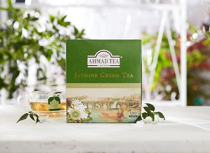 Ahmad Tea Jasmine Green Tea, Tagged Teabags without envelopes, 100 Count