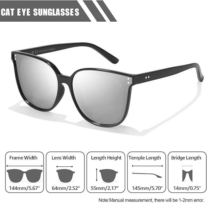 LVIOE Oversized Polarized Sunglasses for Women Trendy Large Cat Eye UV Protection Shade LS1627s